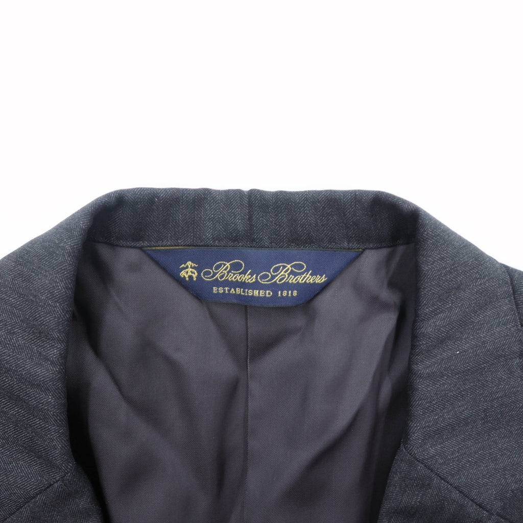 Brooks Brothers 2B Tailored Jacket Blue Leather M Gray CANONICO Wool