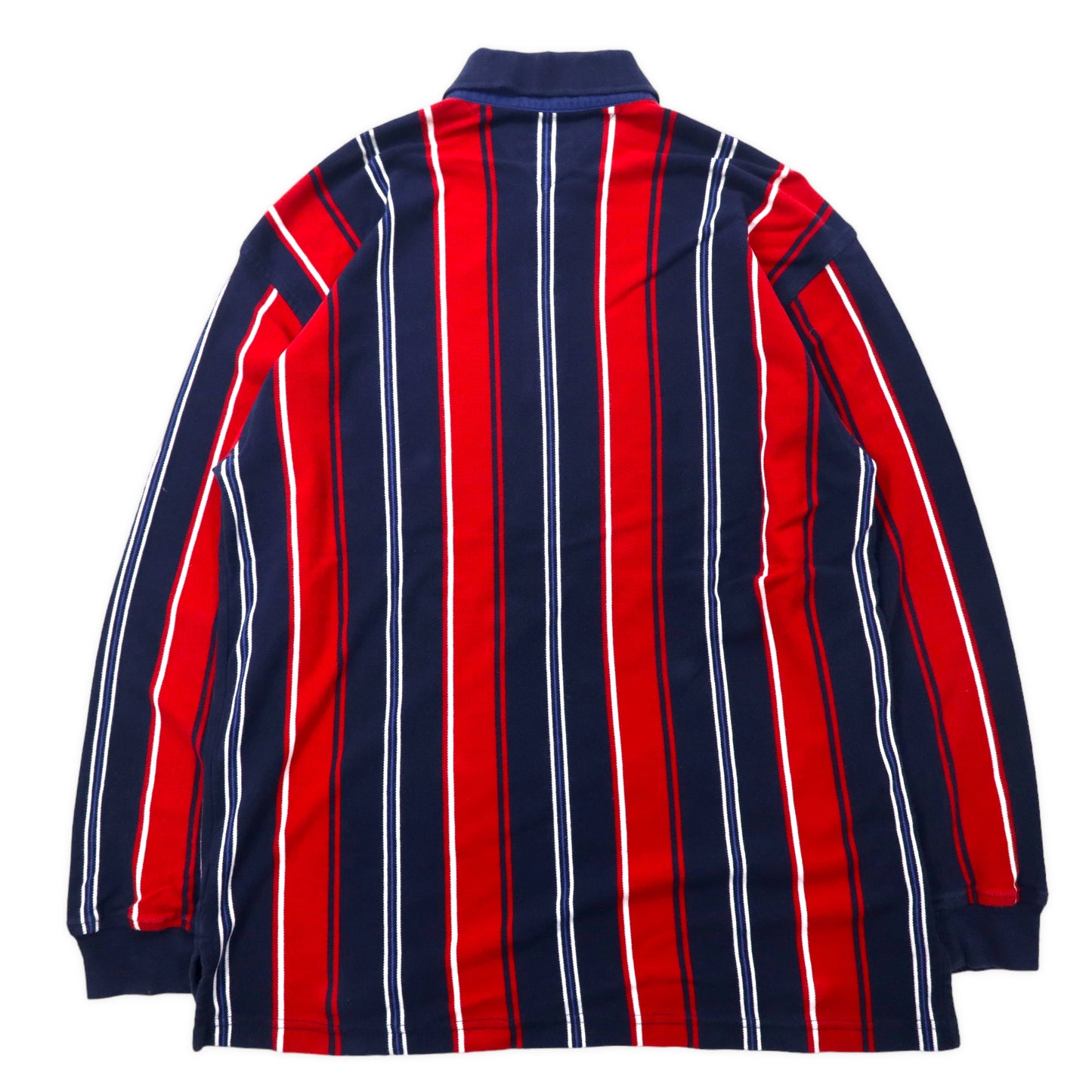 TOMMY HILFIGER 90年代 マルチストライプ ラガーシャツ 長袖ポロシャツ XL ネイビー コットン ビッグサイズ