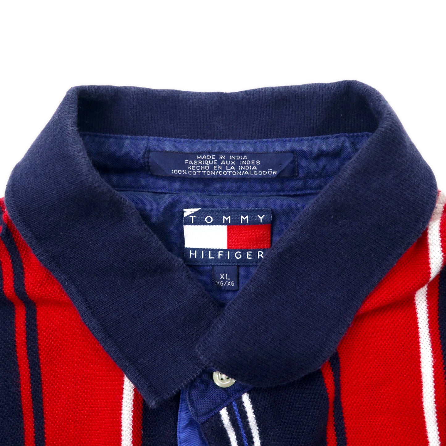 TOMMY HILFIGER 90年代 マルチストライプ ラガーシャツ 長袖ポロシャツ XL ネイビー コットン ビッグサイズ