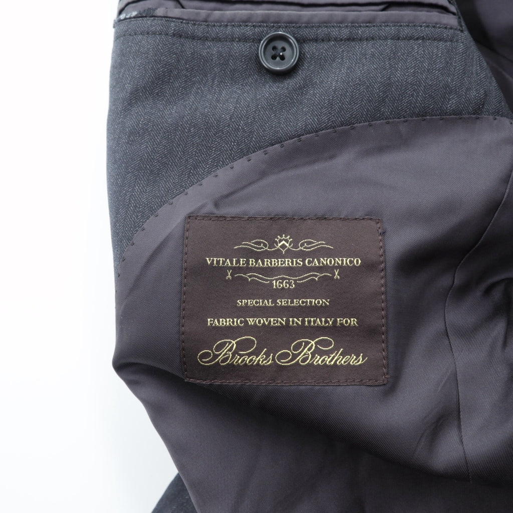 Brooks Brothers 2B Tailored Jacket Blue Leather M Gray CANONICO Wool