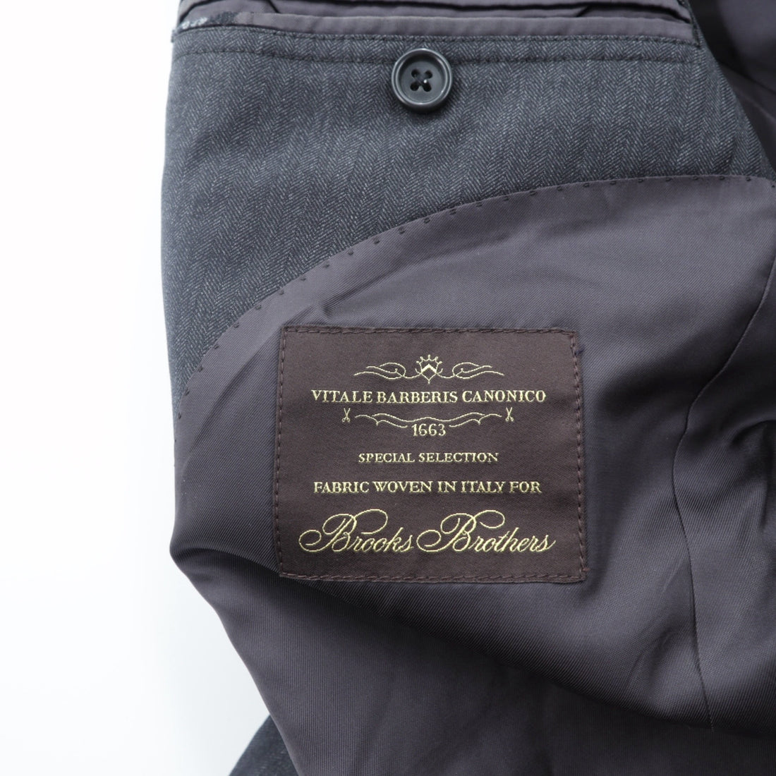 Brooks Brothers 2B Tailored Jacket Blue Leather M Gray CANONICO Wool