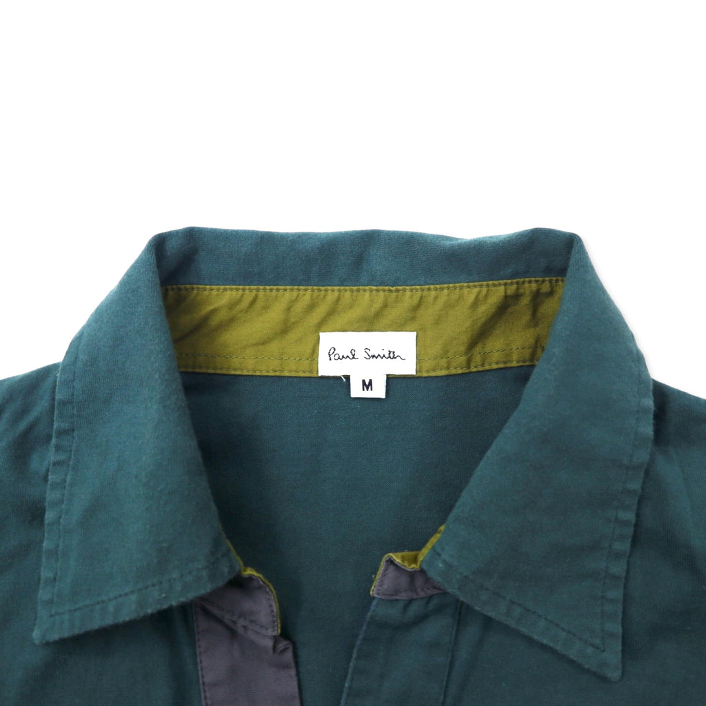 Paul Smith Open Collar Long Sleeve Polo Shirt M Green Cotton Flower Print Made in Japan