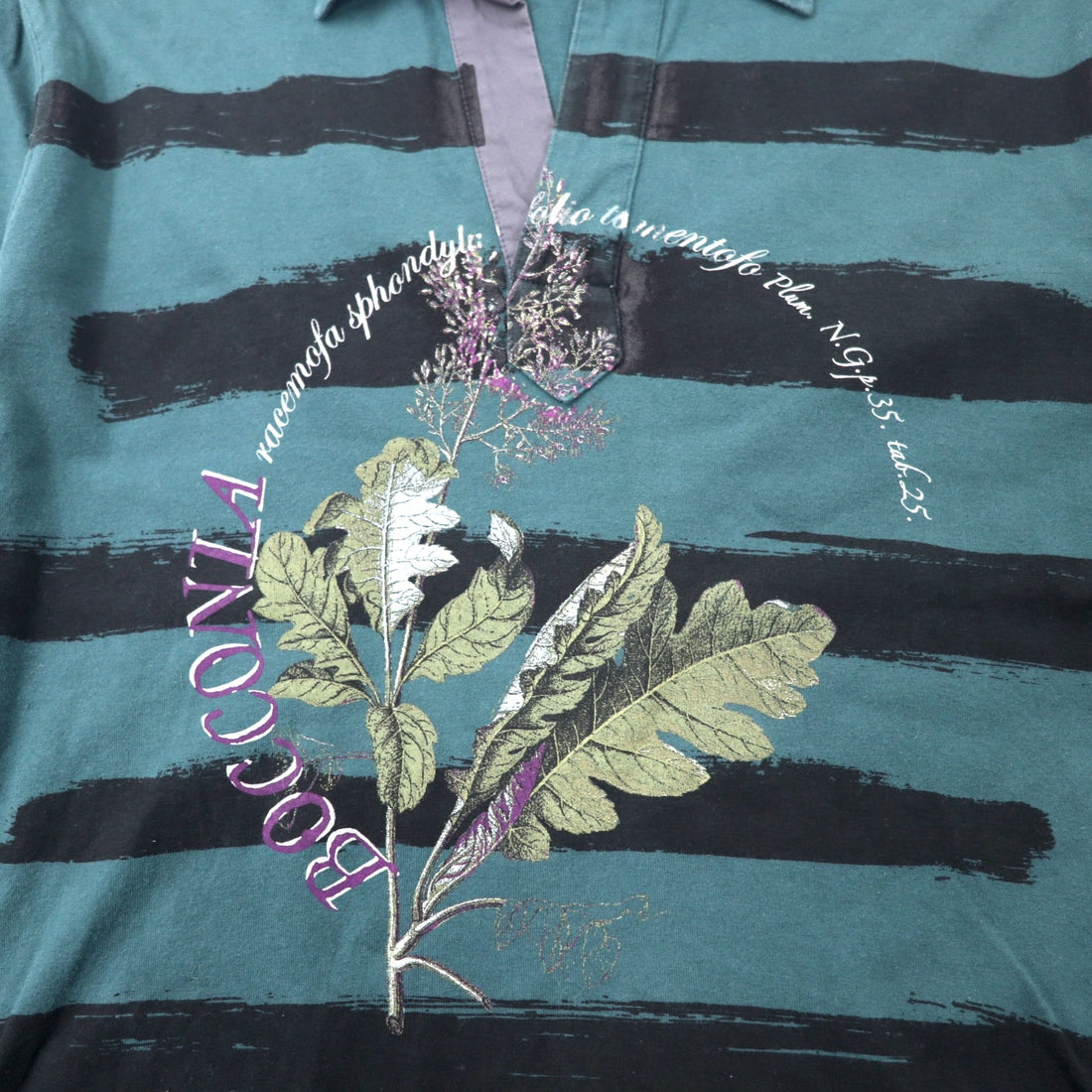 Paul Smith Open Collar Long Sleeve Polo Shirt M Green Cotton Flower Print Made in Japan