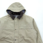 Columbia ダック地 中綿 ワークジャケット カバーオール XL ベージュ 襟コーデュロイ フード着脱 PM5028