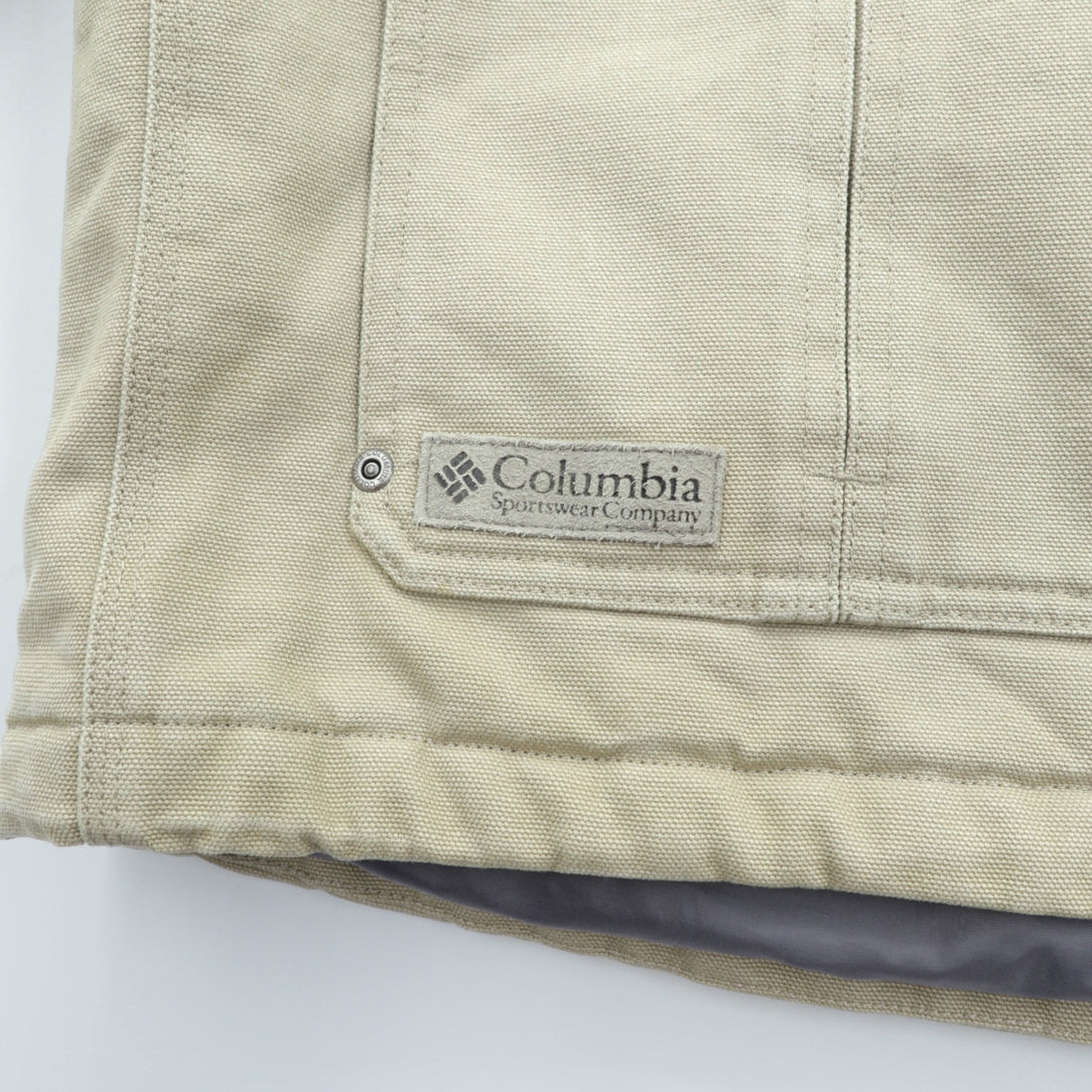 Columbia Coverall XL Duck Padded Work Jacket, Beige, Corduroy Collar, Detachable Hood, PM5028