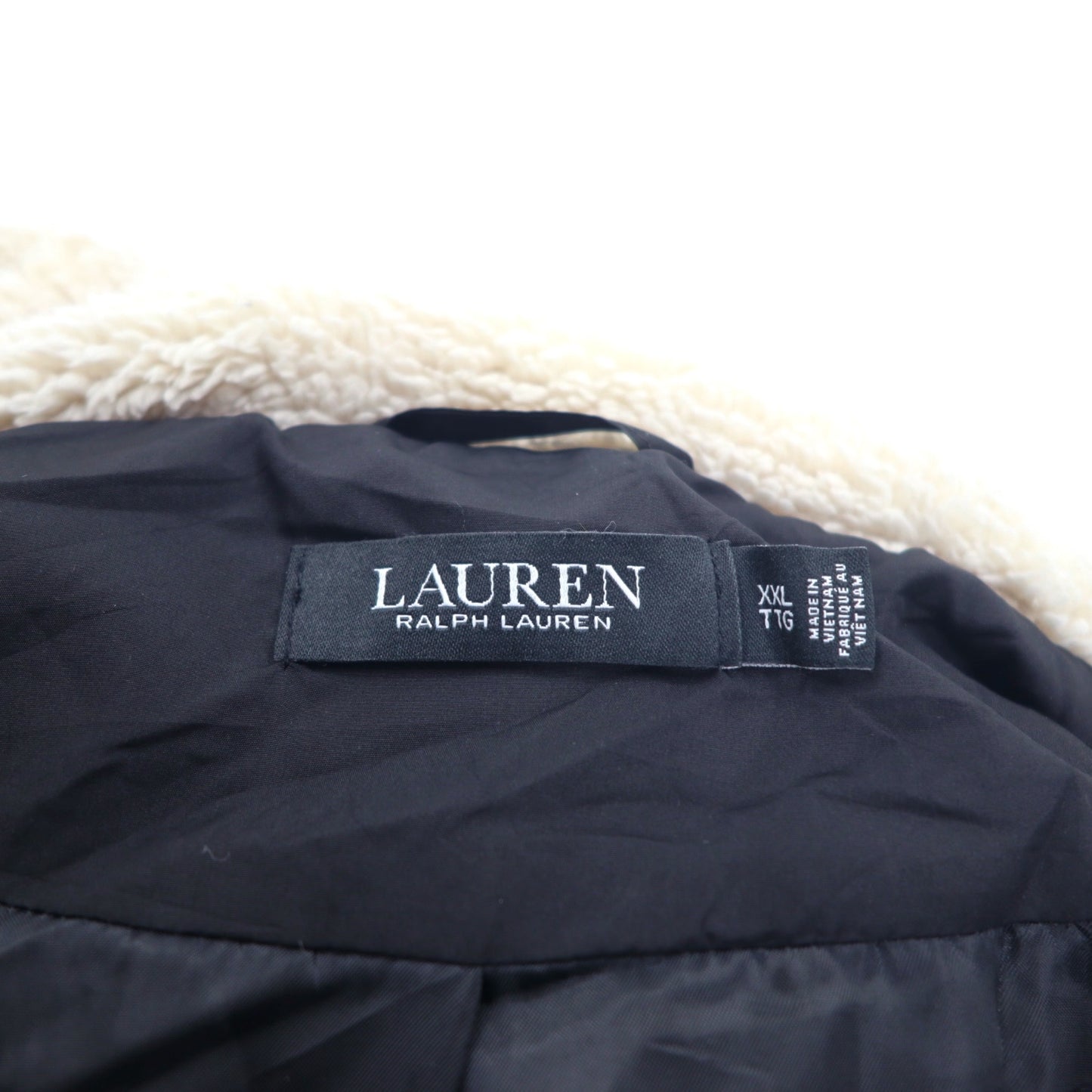 LAUREN RALPH LAUREN Aライン ダウンコート XXL ブラック ポリエステル ファー フード着脱式