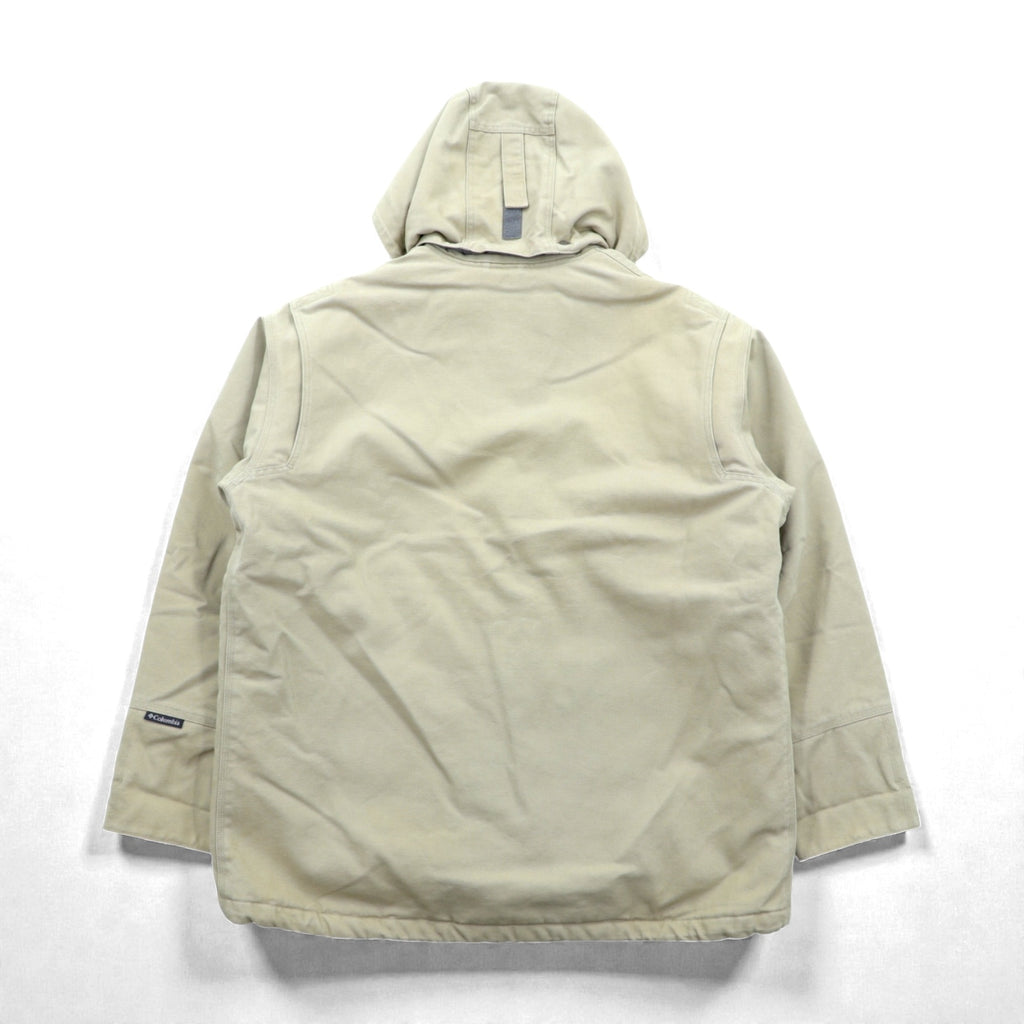 Columbia ダック地 中綿 ワークジャケット カバーオール XL ベージュ 襟コーデュロイ フード着脱 PM5028