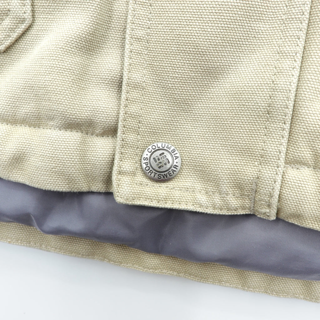 Columbia ダック地 中綿 ワークジャケット カバーオール XL ベージュ 襟コーデュロイ フード着脱 PM5028