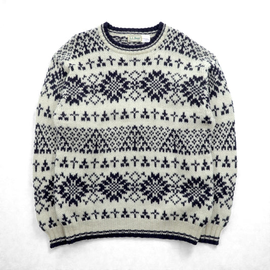 L.L.Bean 80年代 USA製 ノルディック ニット セーター M ホワイト 総柄 ウール