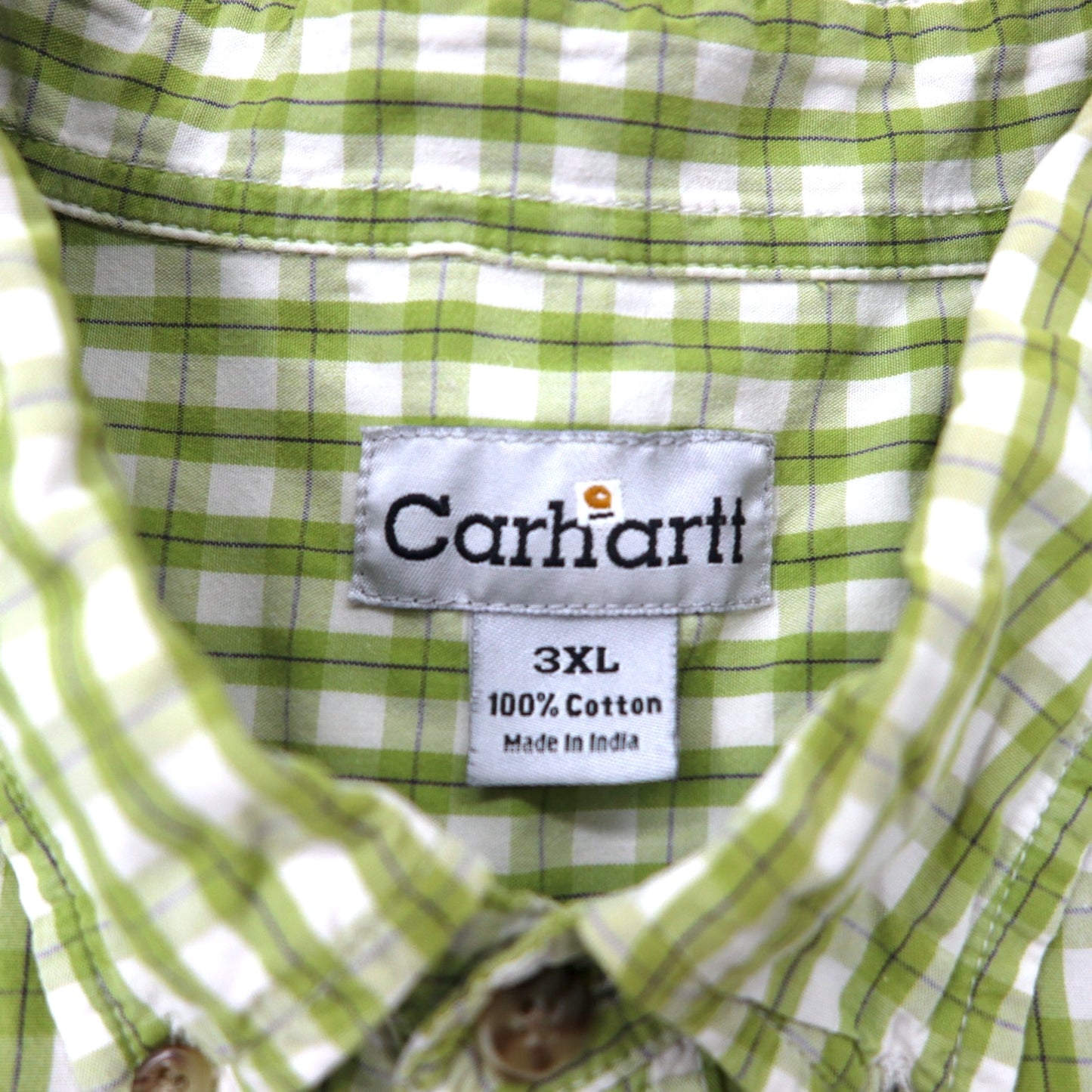 Carhartt 半袖 ボタンダウンシャツ 3XL ベージュ チェック コットン ビッグサイズ