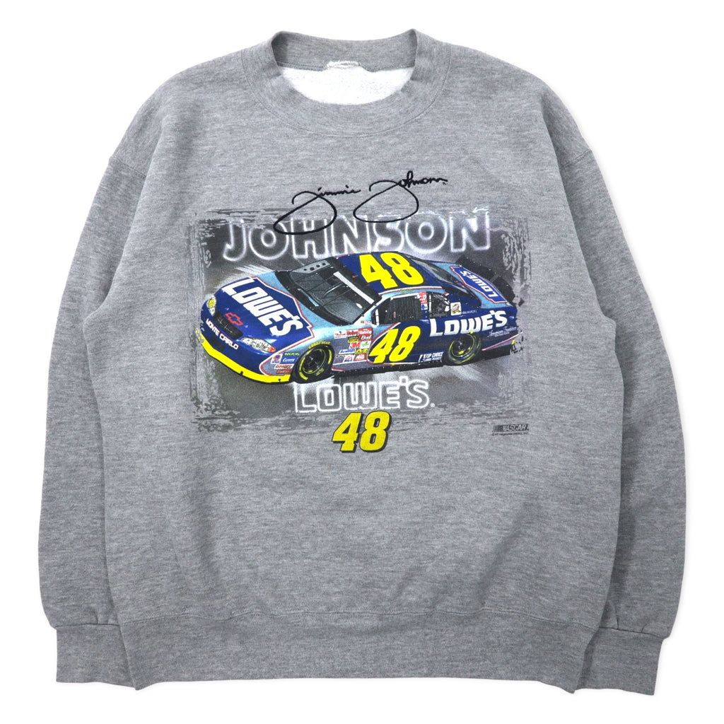 日本然リトテ-古着オンライン-NASCAR レーシングカー プリント スウェット M グレー コットン JOHNSON LOWE'S-NASCAR Racing Car Print Sweatshirt M Gray Cotton JOHNSON LOWE'S