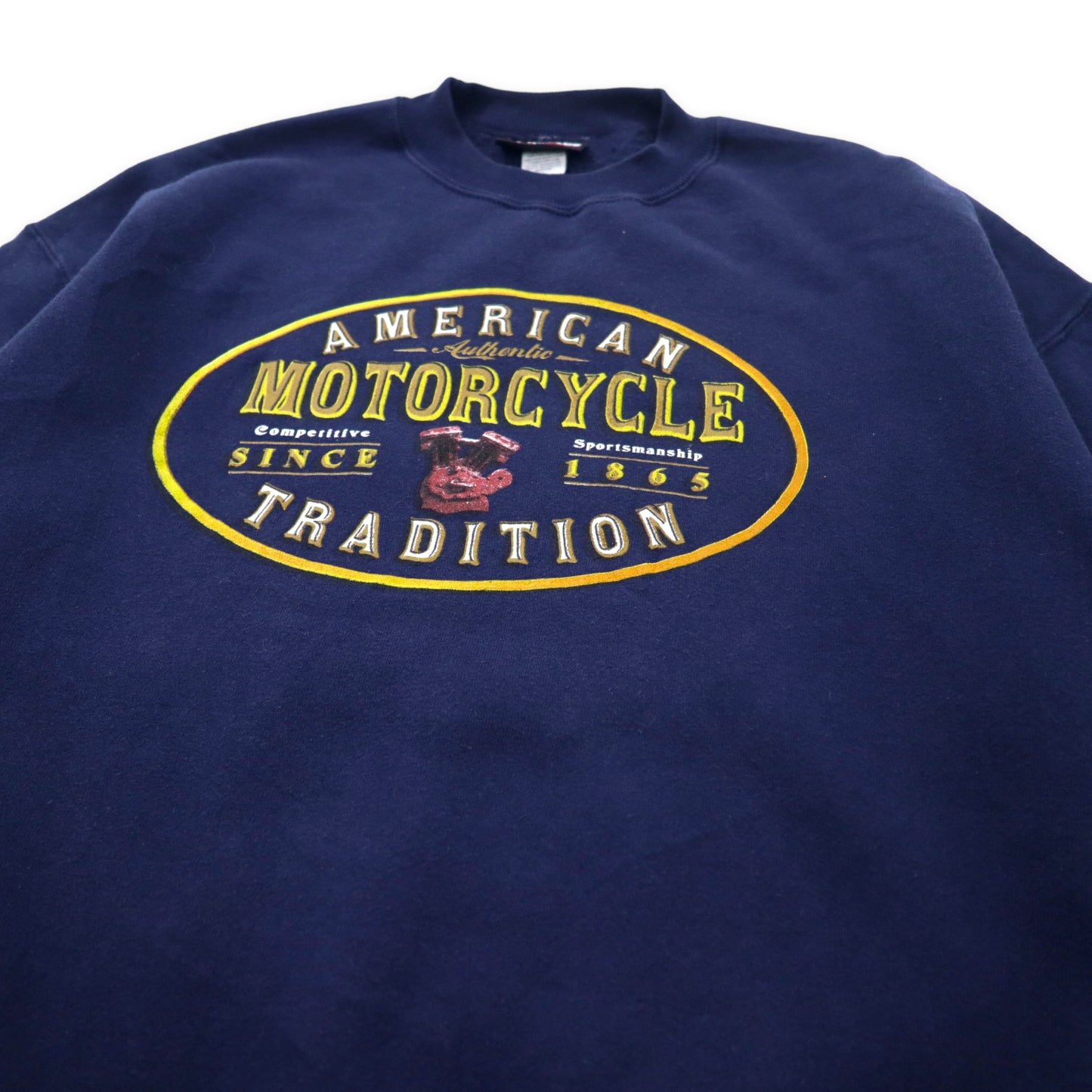 ULTRA CLUB COLLECTION USA製 90年代 プリントスウェット M ネイビー コットン 裏起毛 AMERICAN TRADITION MOTORCYCLE ビッグサイズ