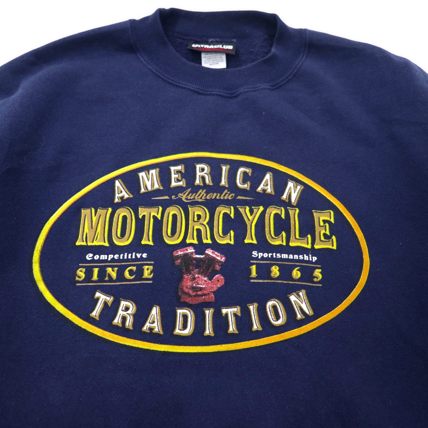 ULTRA CLUB COLLECTION USA製 90年代 プリントスウェット M ネイビー コットン 裏起毛 AMERICAN TRADITION MOTORCYCLE ビッグサイズ