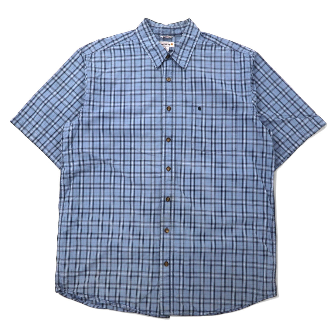 日本然リトテ-古着オンライン-carhartt リラックスフィット 半袖シャツ XL TALL ブルー チェック コットン ビッグサイズ-carhartt Relaxed Fit Short Sleeve Shirt XL TALL Blue Checked Cotton Big Size