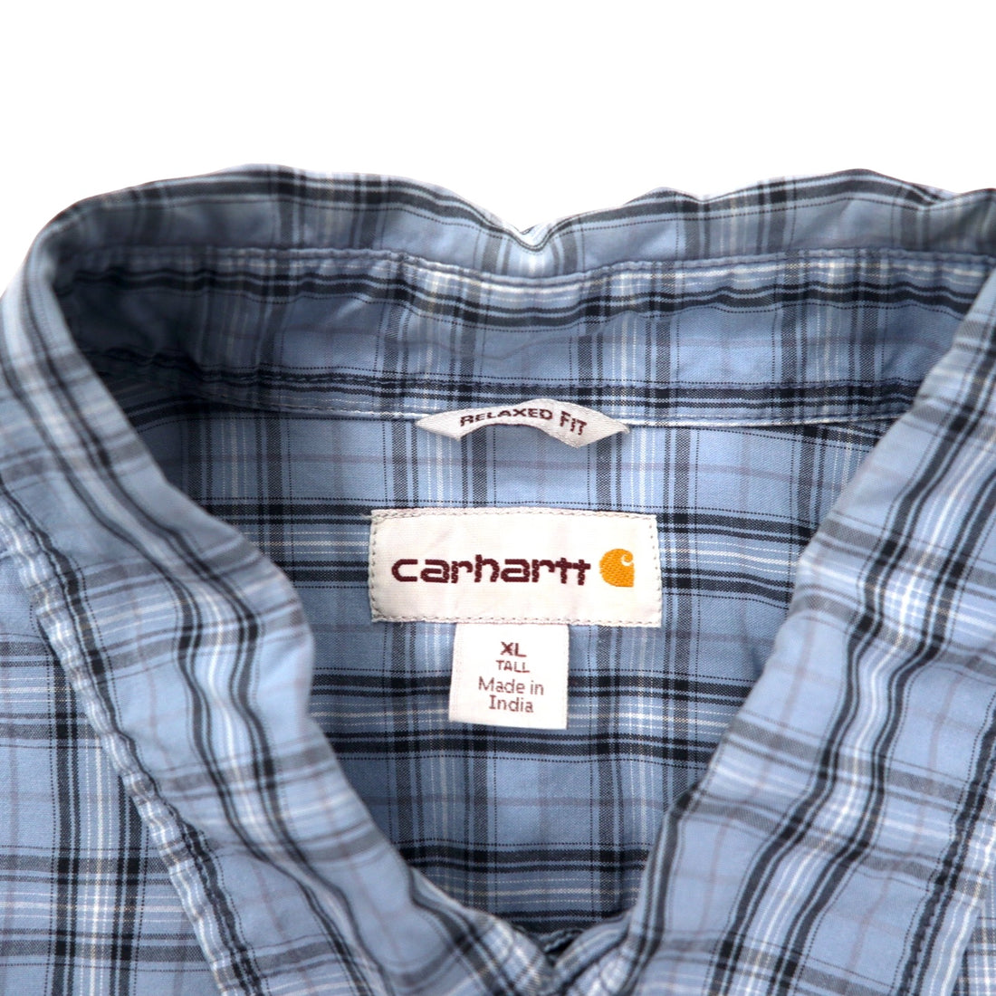 Carhartt Relaxed Fit Short Sleeve Shirt XL TALL Blue Check Cotton Big Size