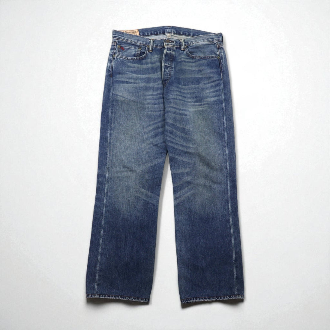 Polo Ralph Lauren denim pants, straight-leg jeans, size L, indigo, leather patch, button fly