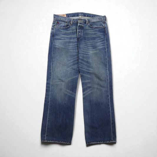 Polo Ralph Lauren デニムパンツ ストレート ジーンズ L インディゴ レザーパッチ ボタンフライ