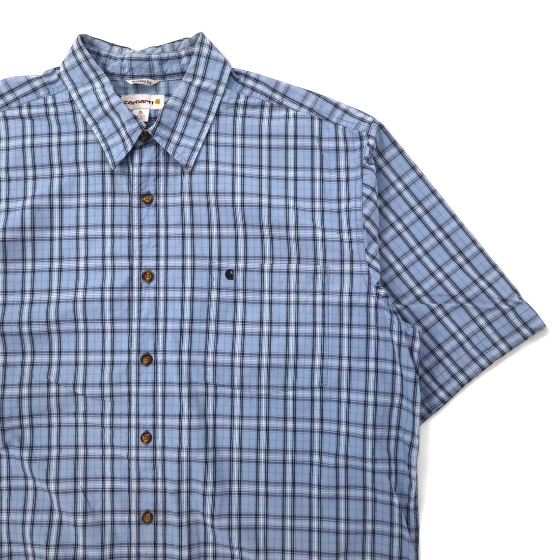Carhartt Relaxed Fit Short Sleeve Shirt XL TALL Blue Check Cotton Big Size
