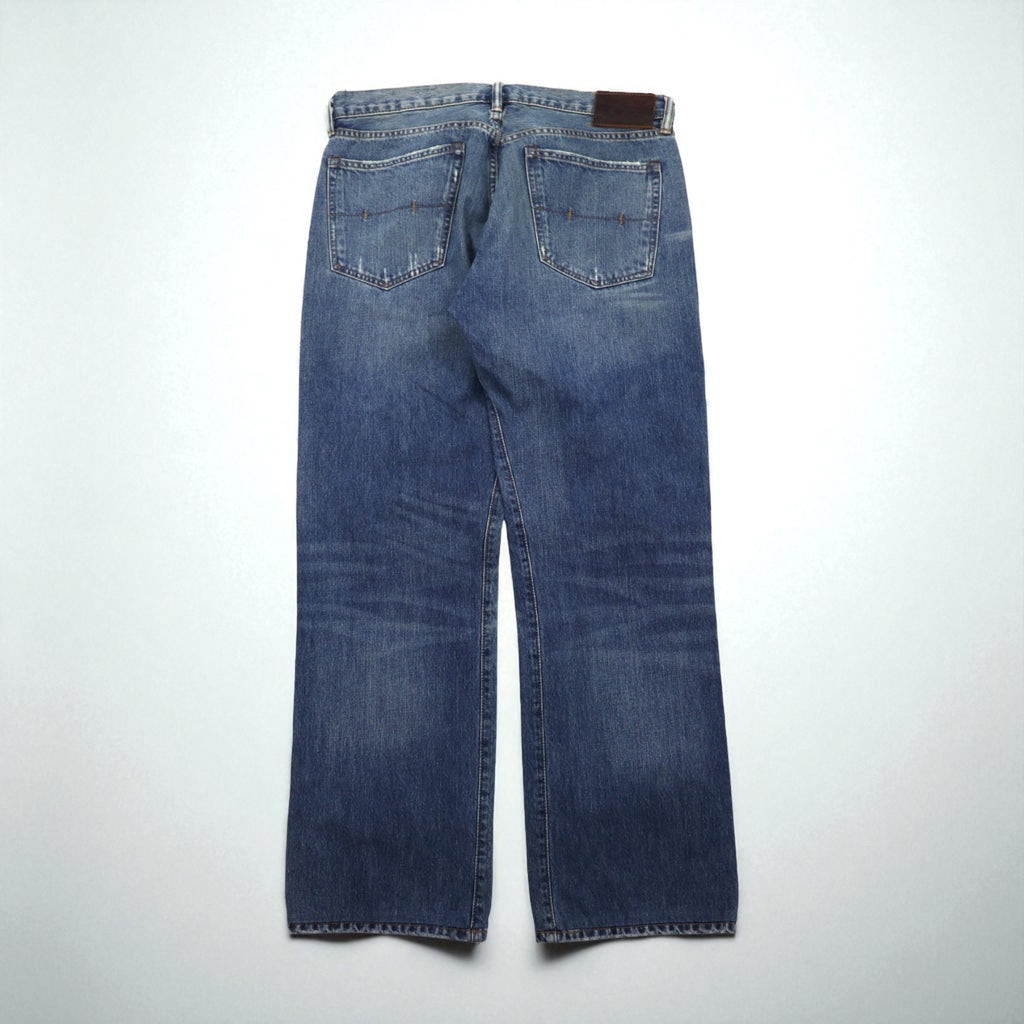 Polo Ralph Lauren denim pants, straight-leg jeans, size L, indigo, leather patch, button fly