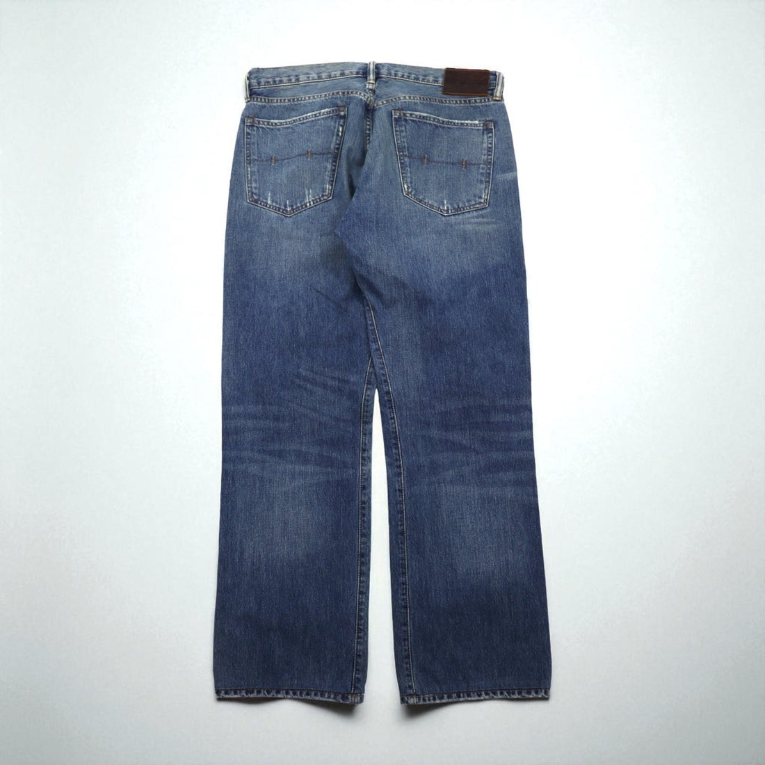 Polo Ralph Lauren denim pants, straight-leg jeans, size L, indigo, leather patch, button fly