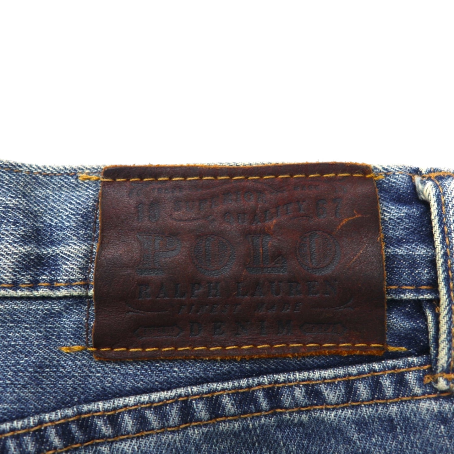 Polo Ralph Lauren denim pants, straight-leg jeans, size L, indigo, leather patch, button fly