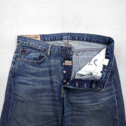 Polo Ralph Lauren denim pants, straight-leg jeans, size L, indigo, leather patch, button fly