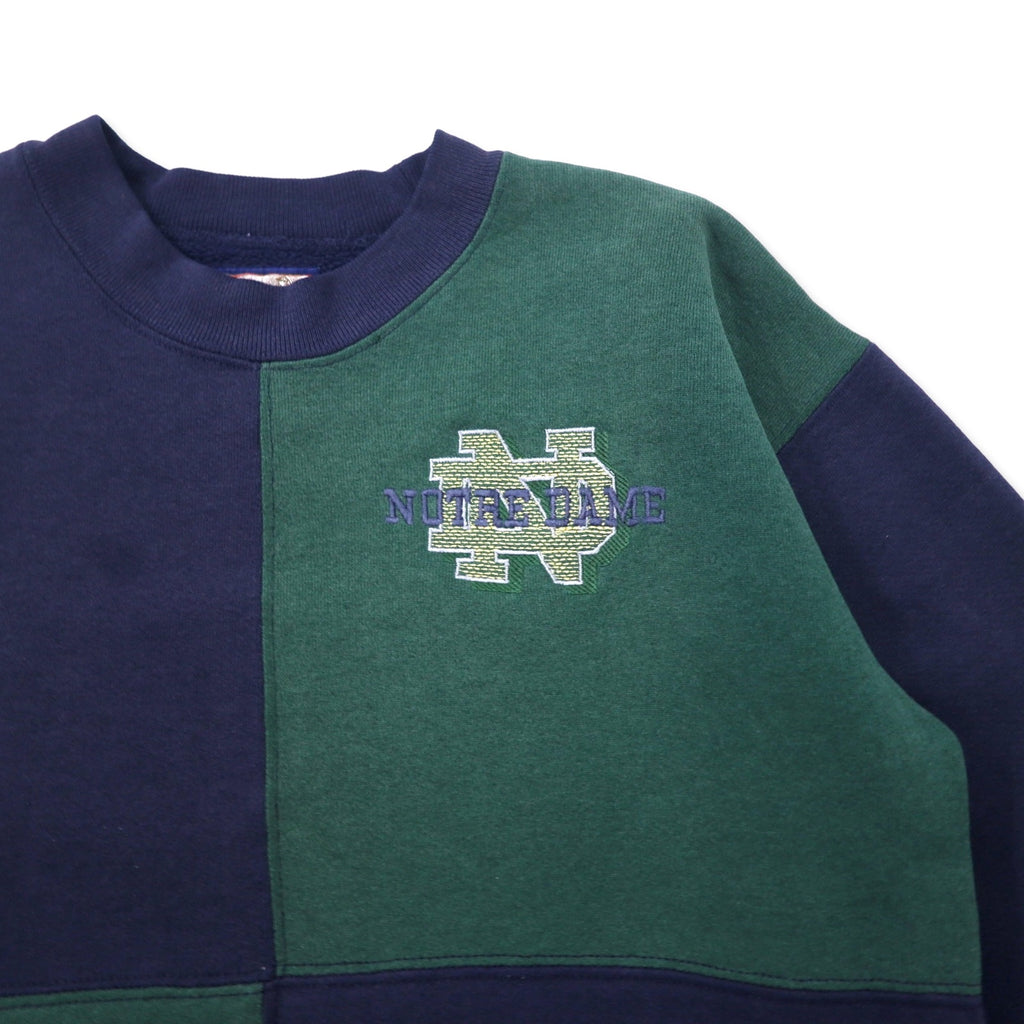 JAN SPORT 90s VARSITY CLUB College Embroidery Sweatshirt M Navy Green Cotton NOTRE DAME