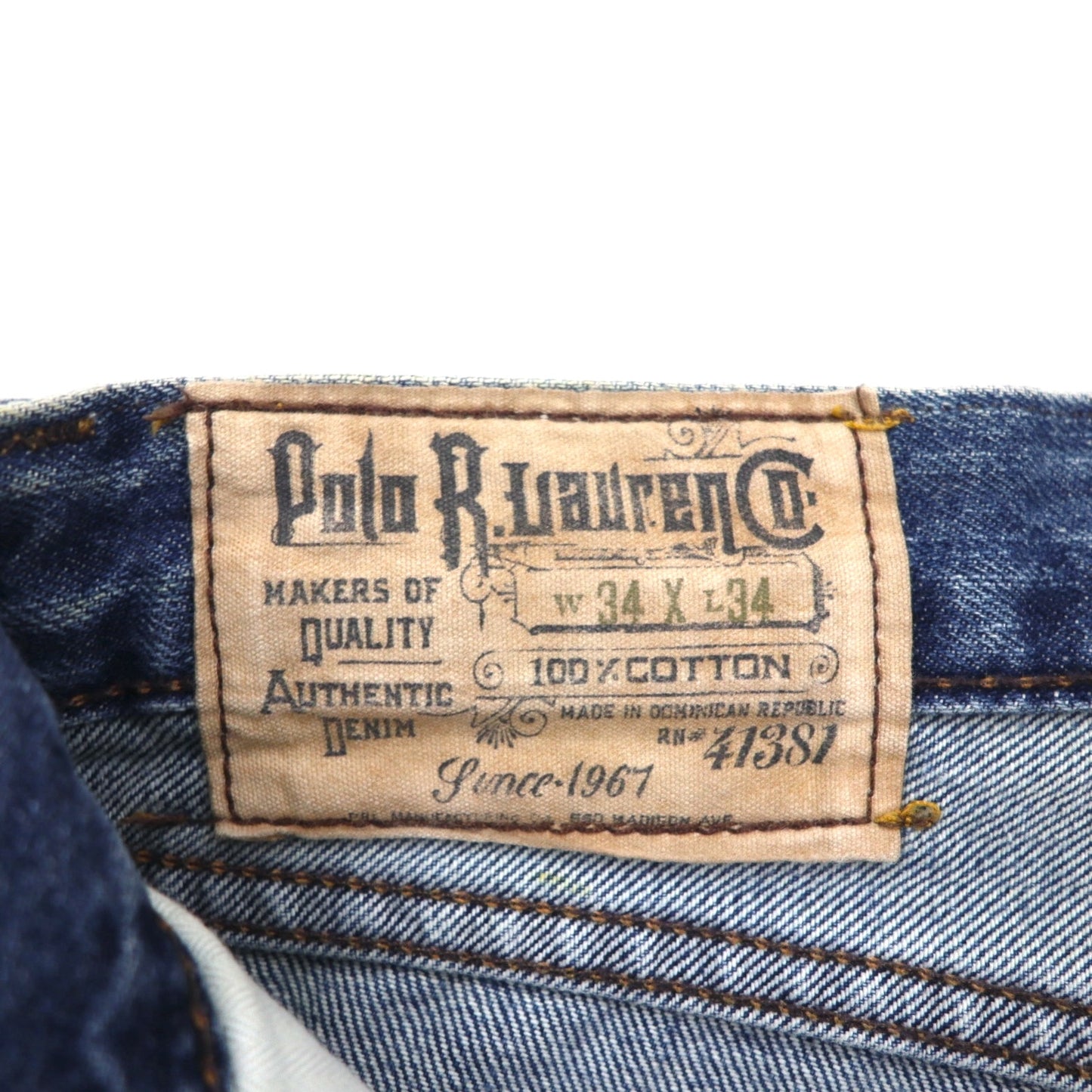 Polo Ralph Lauren denim pants, straight-leg jeans, size L, indigo, leather patch, button fly
