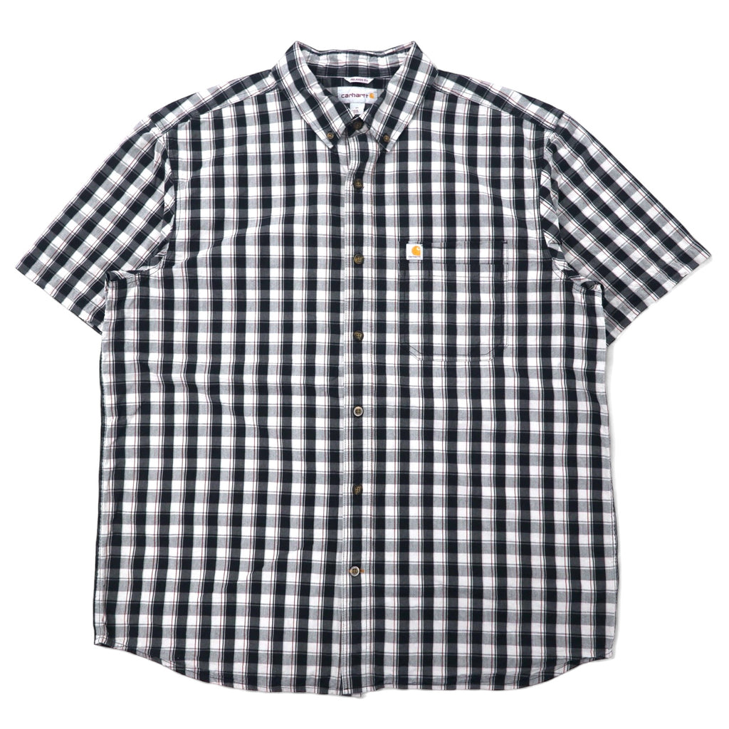 日本然リトテ-古着オンライン-carhartt リラックスフィット 半袖シャツ XL ブラック チェック コットン ビッグサイズ-carhartt Relaxed Fit Short Sleeve Shirt XL Black Checked Cotton Big Size