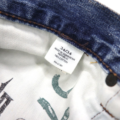 Polo Ralph Lauren denim pants, straight-leg jeans, size L, indigo, leather patch, button fly