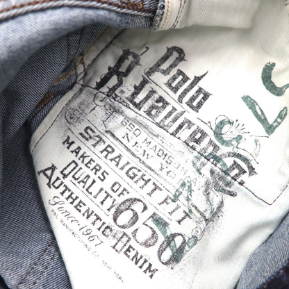 Polo Ralph Lauren denim pants, straight-leg jeans, size L, indigo, leather patch, button fly