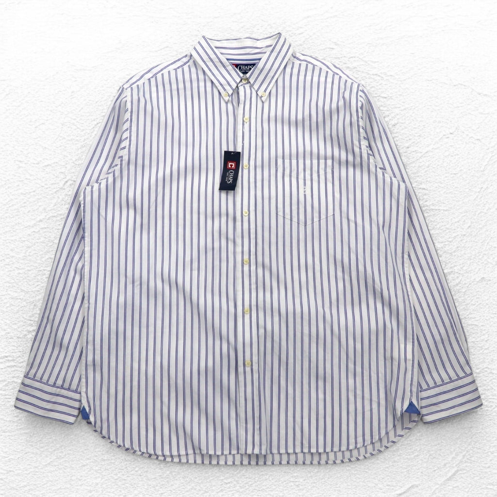 CHAPS Button-down Shirt, XL, White, Striped, Cotton, Chest Pocket, Unused