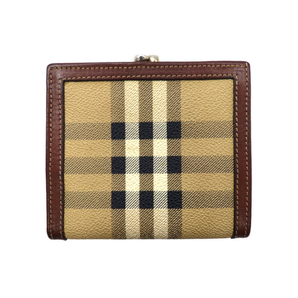Burberrys Made in Italy Clasp Bifold Wallet Compact Wallet Nova Check Beige Brown PVC Leather