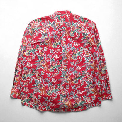 RALPH LAUREN 1980s Japanese-made floral long-sleeved aloha shirt, size L, red, double breasted, chest pocket