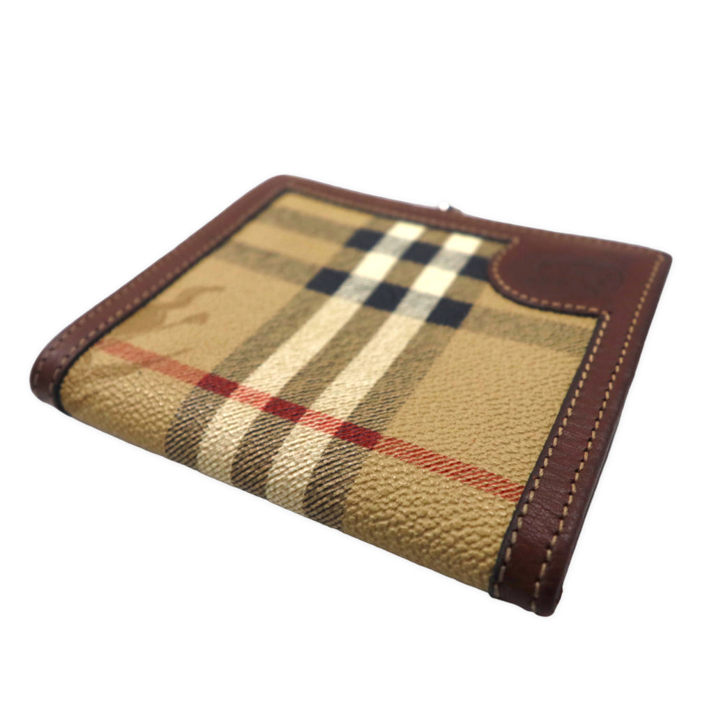 Burberrys Made in Italy Clasp Bifold Wallet Compact Wallet Nova Check Beige Brown PVC Leather