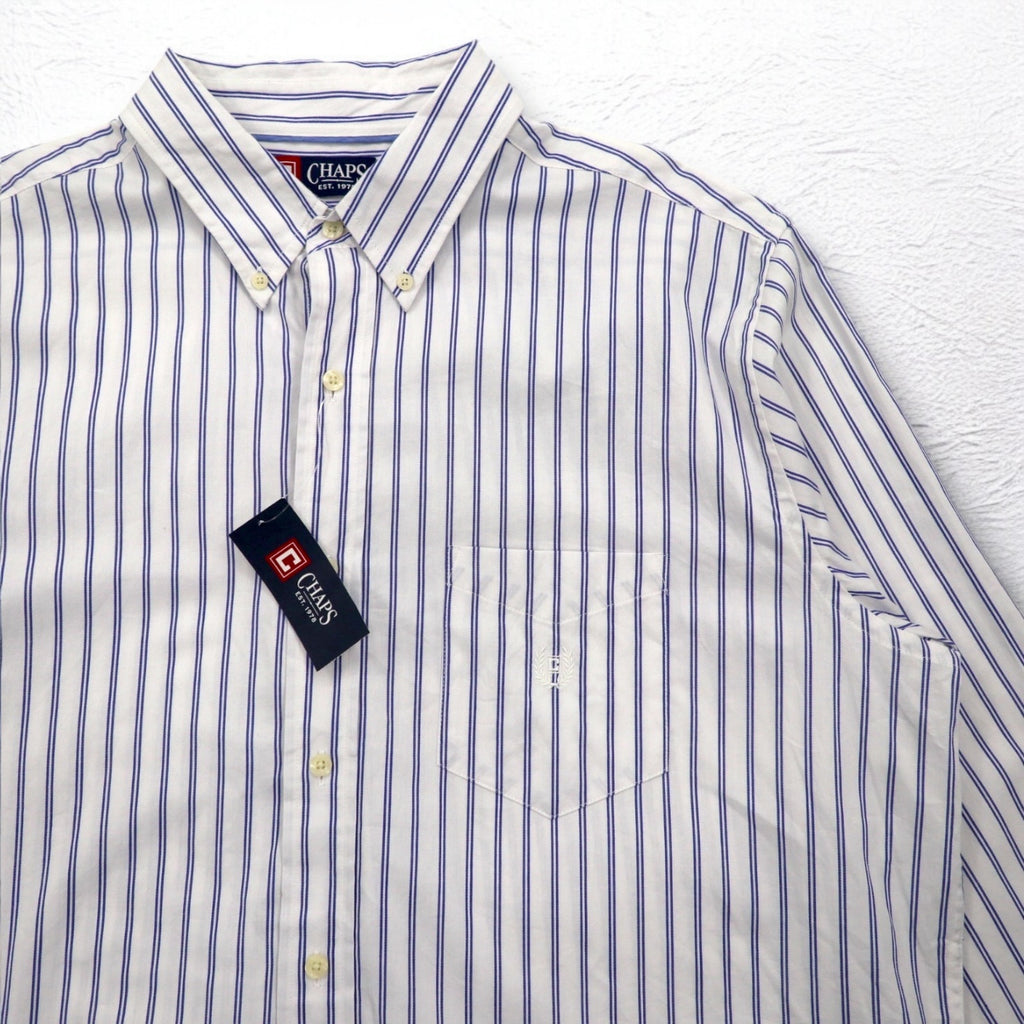 CHAPS Button-down Shirt, XL, White, Striped, Cotton, Chest Pocket, Unused