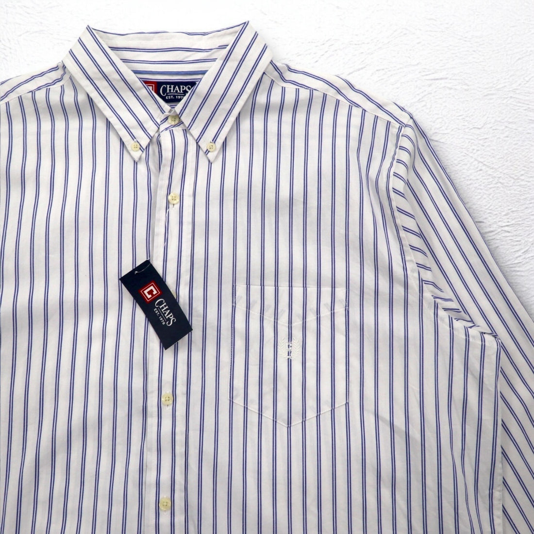 CHAPS Button-down Shirt, XL, White, Striped, Cotton, Chest Pocket, Unused
