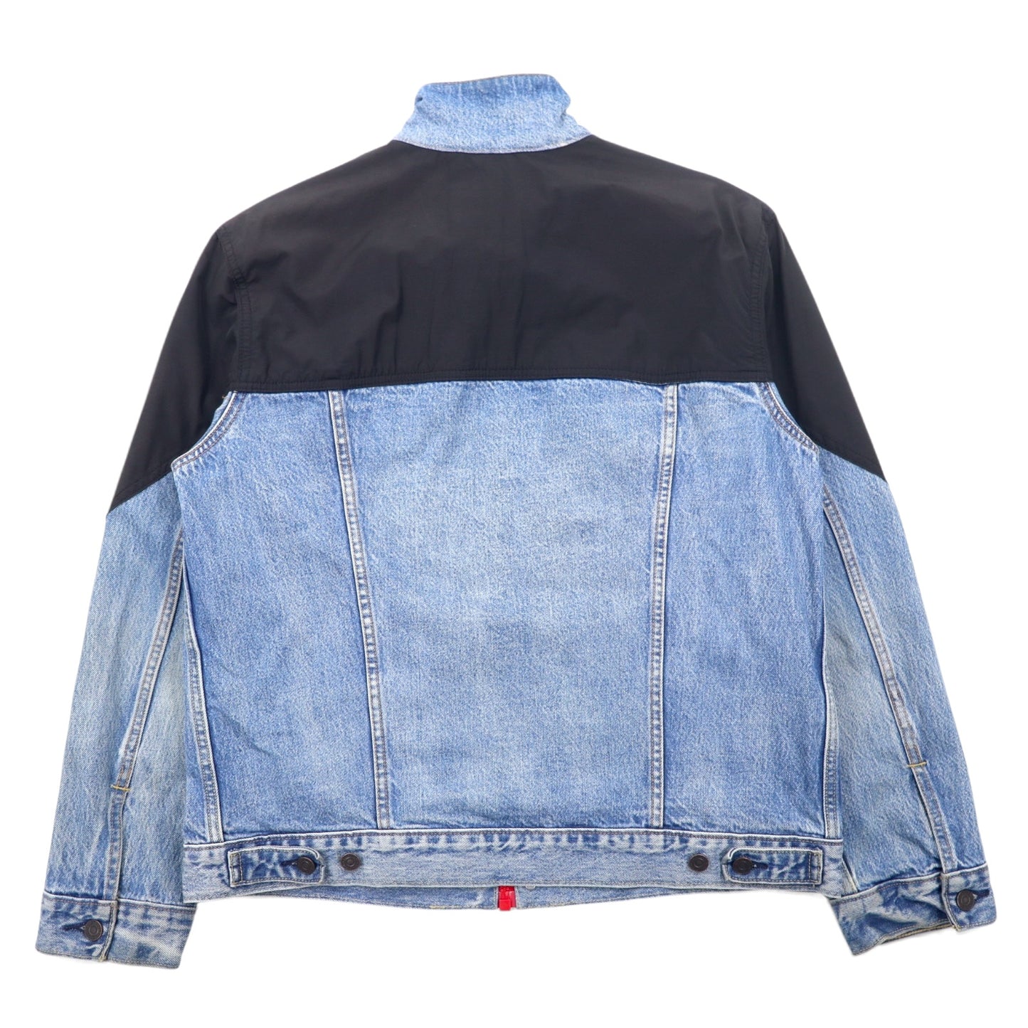 Levi's ビッグE ナイロン切替 デザイン フルジップ デニムジャケット Gジャン L ブルー ブラック コットン UNBASIC 67763-0001