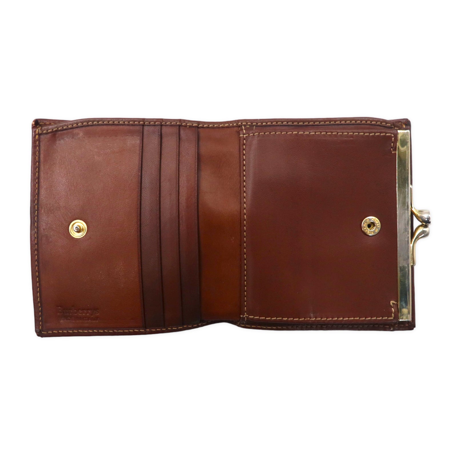 Burberrys Made in Italy Clasp Bifold Wallet Compact Wallet Nova Check Beige Brown PVC Leather