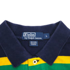 Polo by Ralph Lauren 90s Multi-border Polo Shirt L Navy Rasta Color Pique Small Pony Embroidery