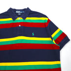 Polo by Ralph Lauren 90s Multi-border Polo Shirt L Navy Rasta Color Pique Small Pony Embroidery