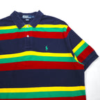 Polo by Ralph Lauren 90s Multi-border Polo Shirt L Navy Rasta Color Pique Small Pony Embroidery