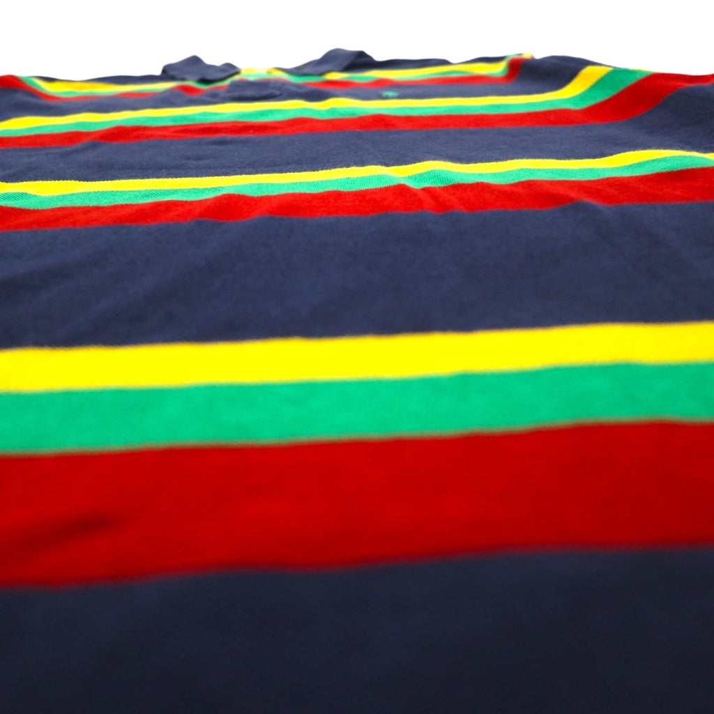 Polo by Ralph Lauren 90s Multi-border Polo Shirt L Navy Rasta Color Pique Small Pony Embroidery