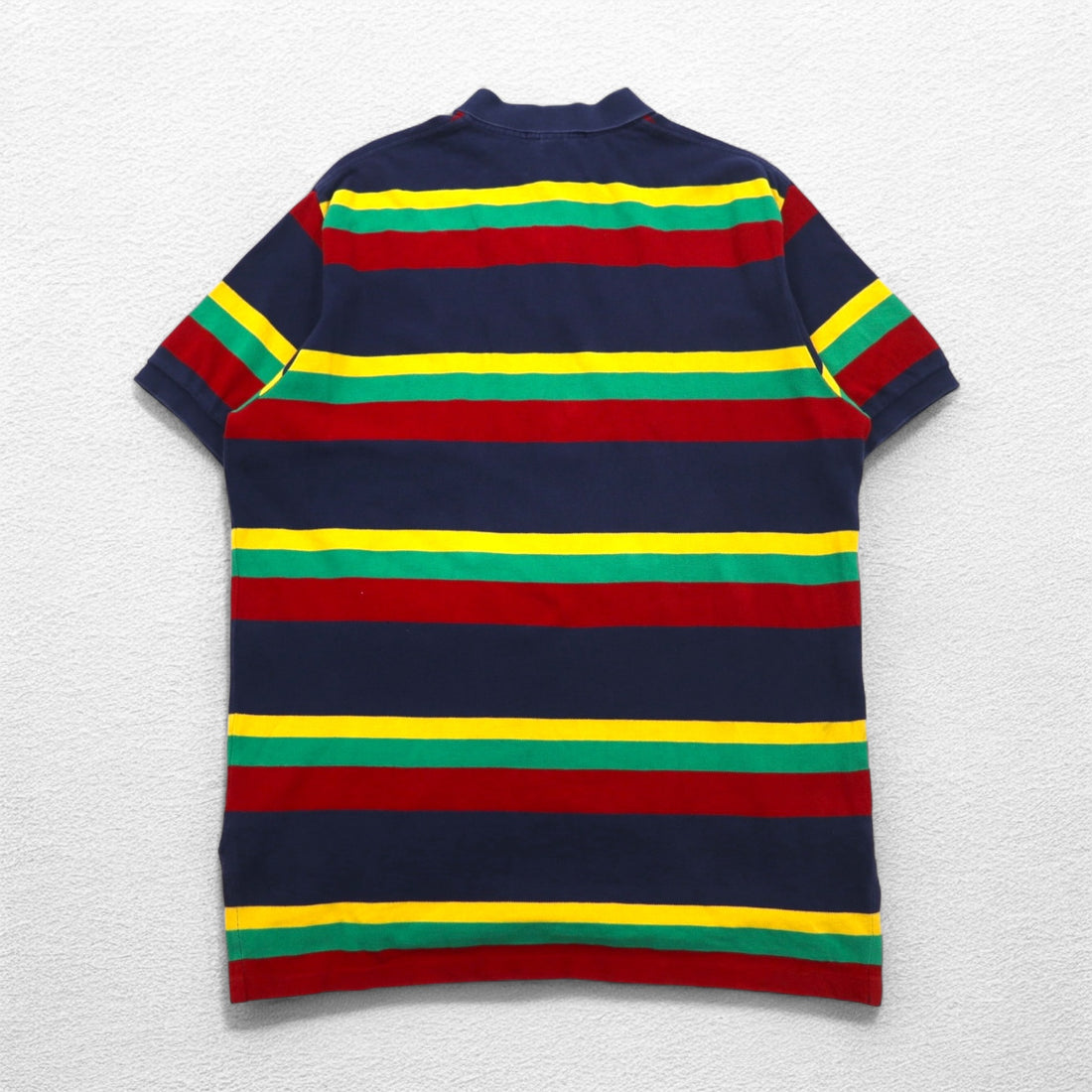 Polo by Ralph Lauren 90s Multi-border Polo Shirt L Navy Rasta Color Pique Small Pony Embroidery