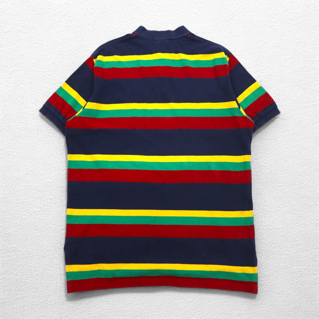 Polo by Ralph Lauren 90s Multi-border Polo Shirt L Navy Rasta Color Pique Small Pony Embroidery