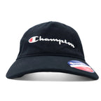 日本然リトテ-古着オンライン-Champion スクリプトロゴ 6パネルキャップ OSFA アジャスタブル ブラック コットン-Champion Script Logo 6 Panel Cap OSFA Adjustable Black Cotton