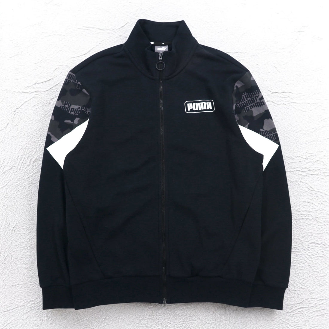 PUMA Track Jacket Jersey L Black Cotton Rebel Camo Full-Zip 587058-01