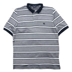 日本然リトテ-古着オンライン-BURBERRY LONDON ボーダー ポロシャツ L グレー コットン ロゴ刺繍 BBV98-508-09 日本製-BURBERRY LONDON Striped Polo Shirt L Gray Cotton Logo Embroidery BBV98-508-09 Japan Made