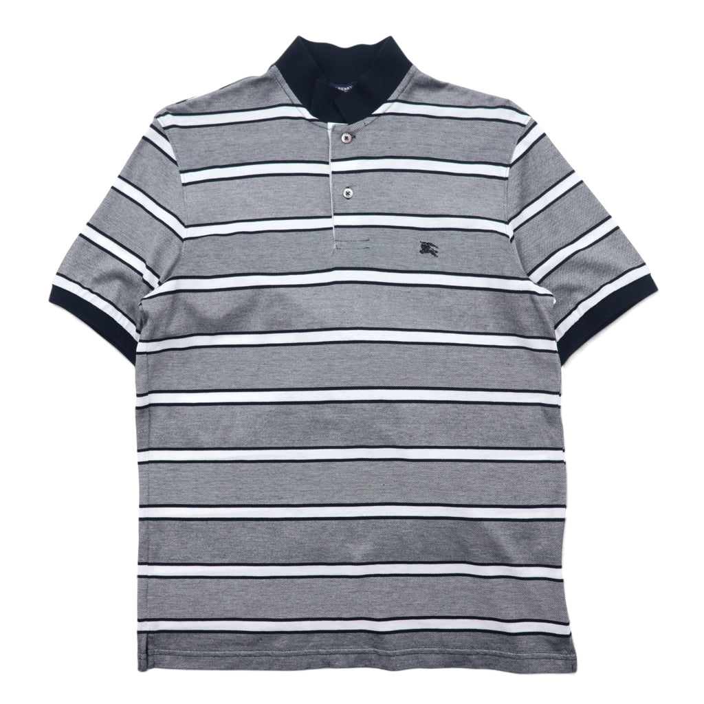 BURBERRY LONDON Striped Polo Shirt L Grey Cotton Logo Embroidery BBV98-508-09 Made in Japan