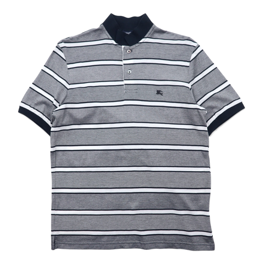 BURBERRY LONDON Striped Polo Shirt L Grey Cotton Logo Embroidery BBV98-508-09 Made in Japan